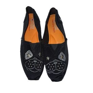 BOBS‎ by Skechers Black Slip On Flats Dog Cat Face Stars Memory Foam Women's 9.5